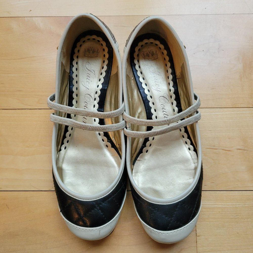 Juicy Couture Women's Black and Cream ballet flats, size 7